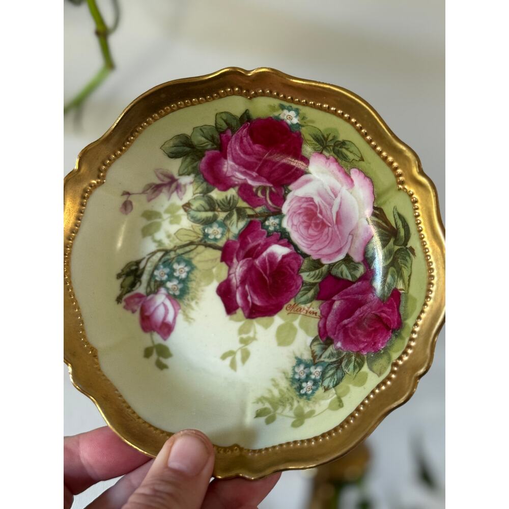 Set of 6 Antique Rosa Pompadour Plates | Royal Austria| Floral Dessert Plates